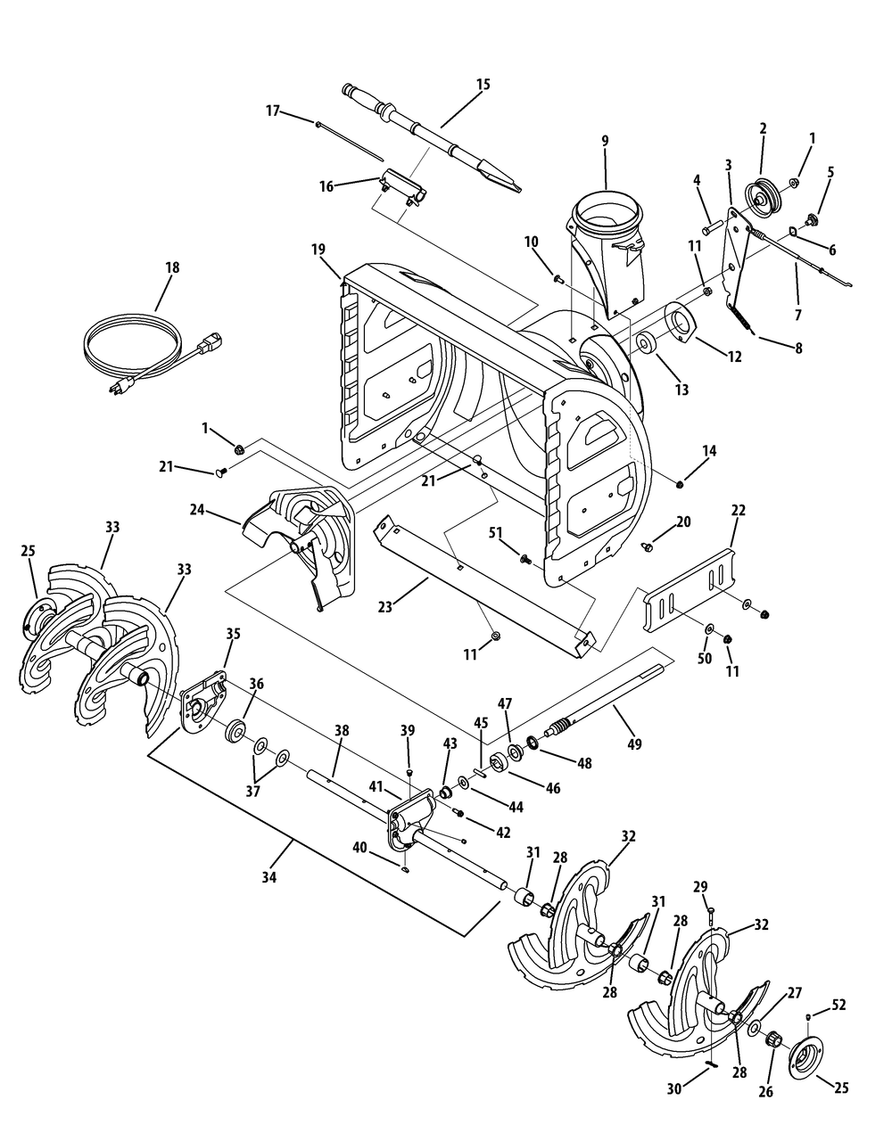 Auger And Housing Diagram and Parts List for 2X728TDE (31AH74TT710-31AH74TT756)(2013) Cub Cadet Snow Blower